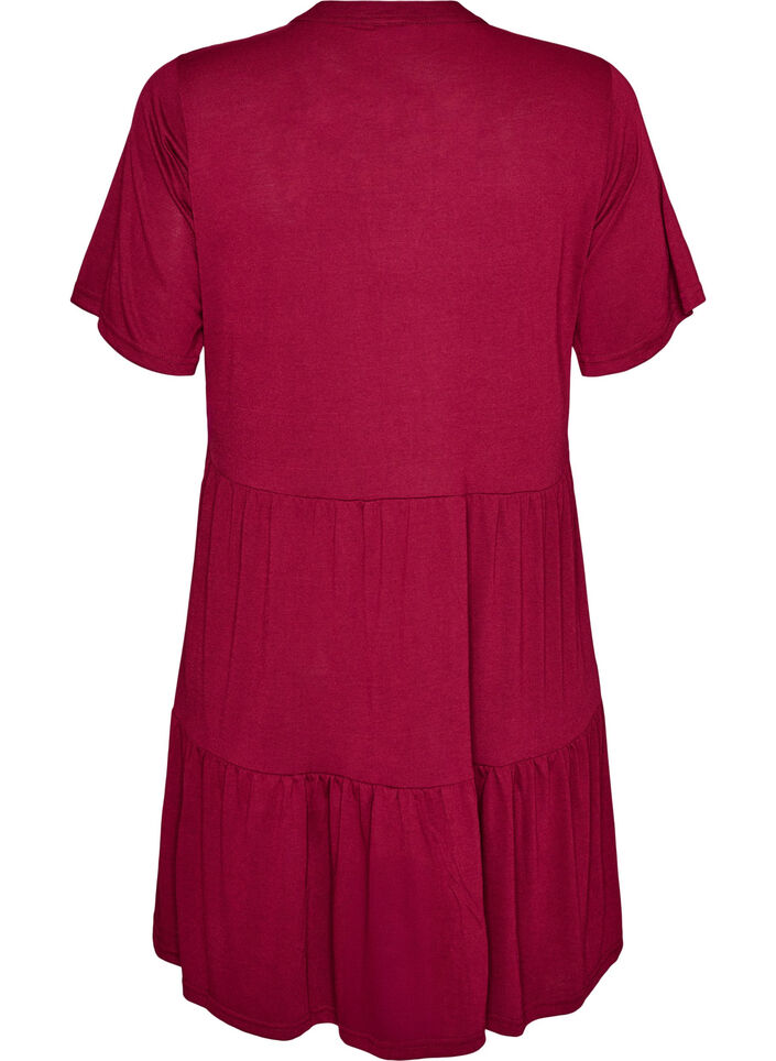Jerseyjurk met kanten details en een gelaagde rok, Rood, Packshot image number 1