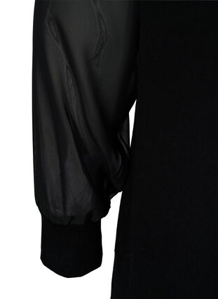 Viscose gebreide blouse met chiffon mouwen, Black, Packshot image number 3