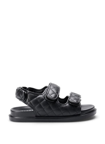 Leren sandaal met brede pasvorm, Black, Packshot image number 0