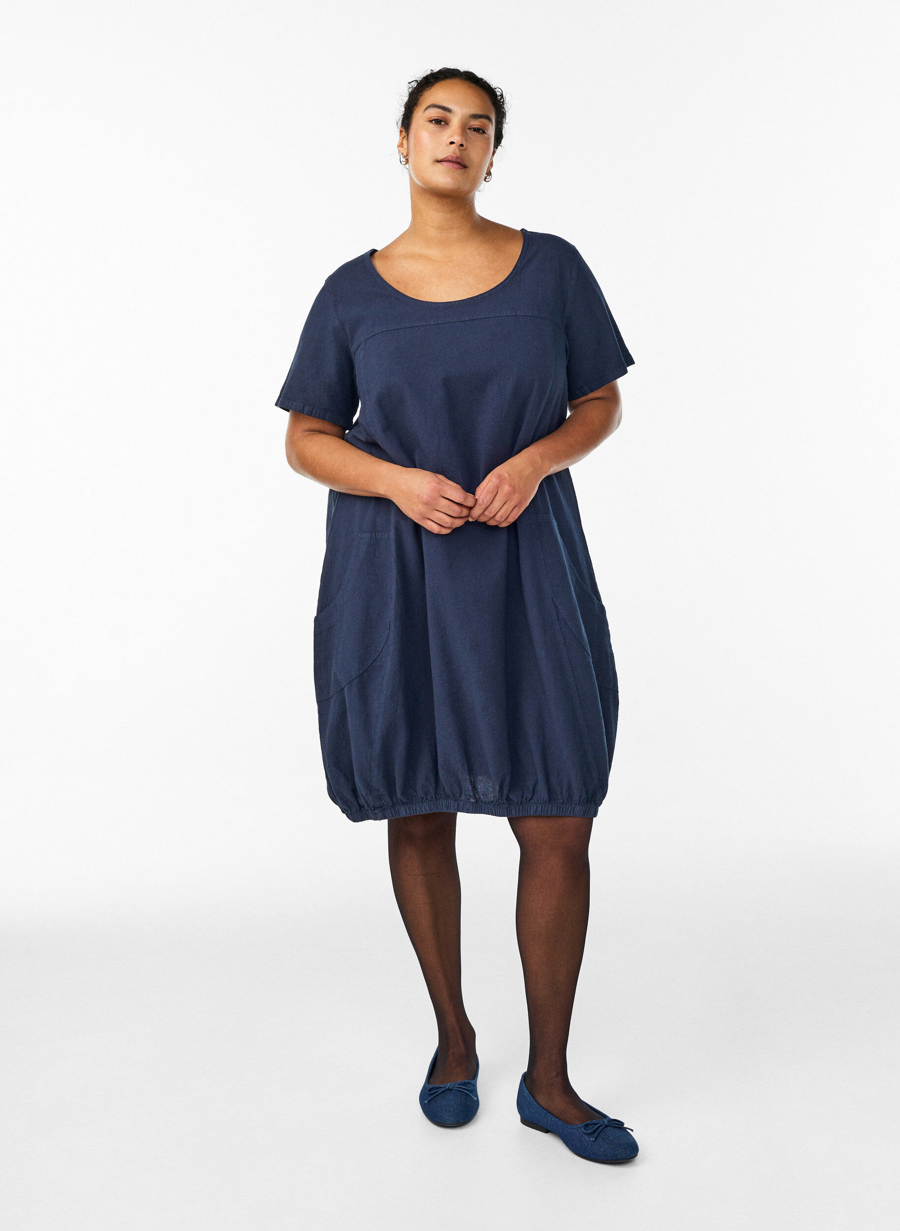 ZizziKatoenen jurk met korte mouwen, Blauw, Model image number 1