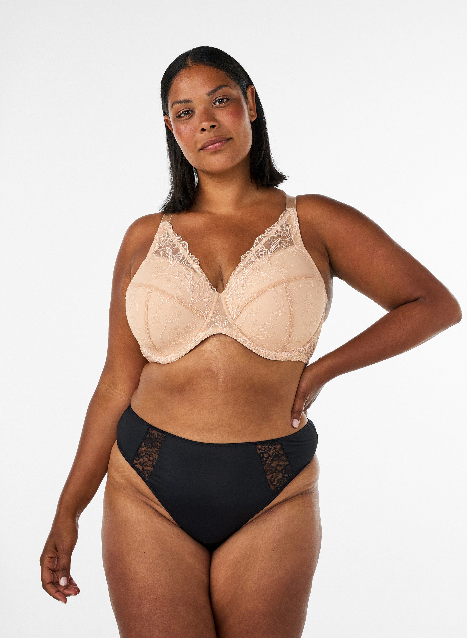 ZizziGewatteerde kanten beha met beugel, Beige, Model image number 1
