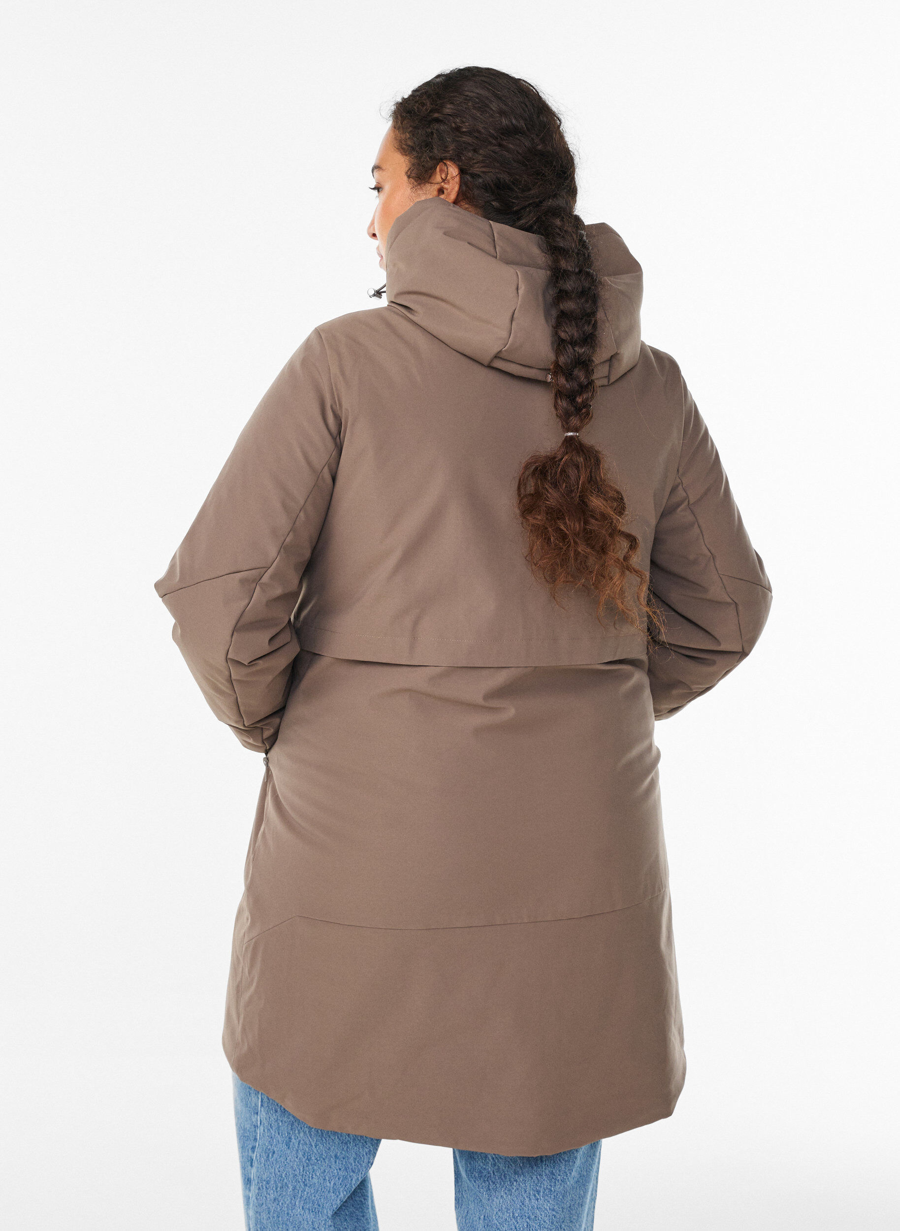 Zizzi Winterjas met verstelbare taille, Bruin, Model image number 2