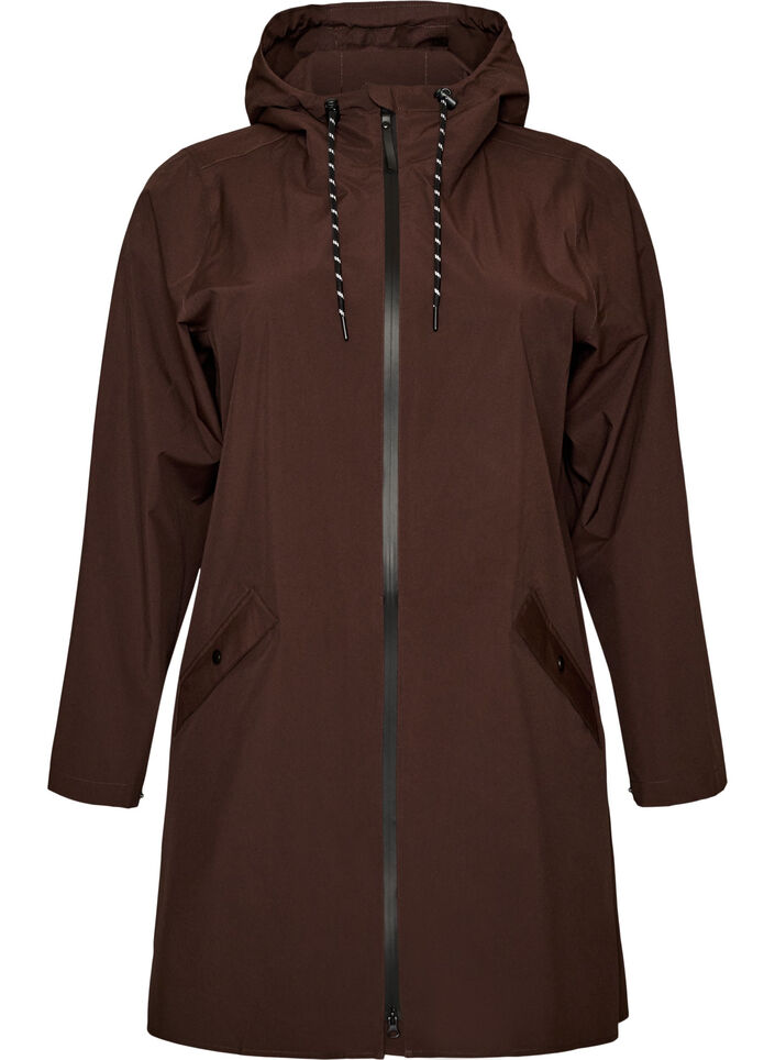 Regenjas met zakken en capuchon, Bruin, Packshot image number 0