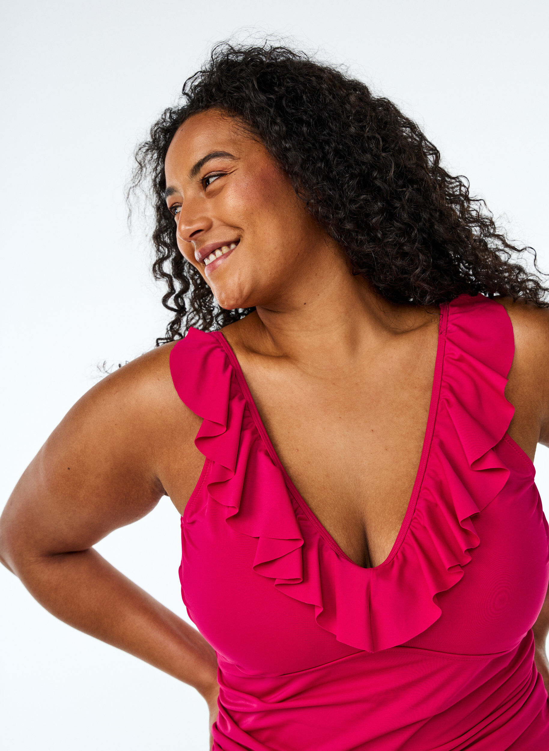 Zizzi Badpak met ruches en uitneembare inzetstukken, Roze, Model image number 2