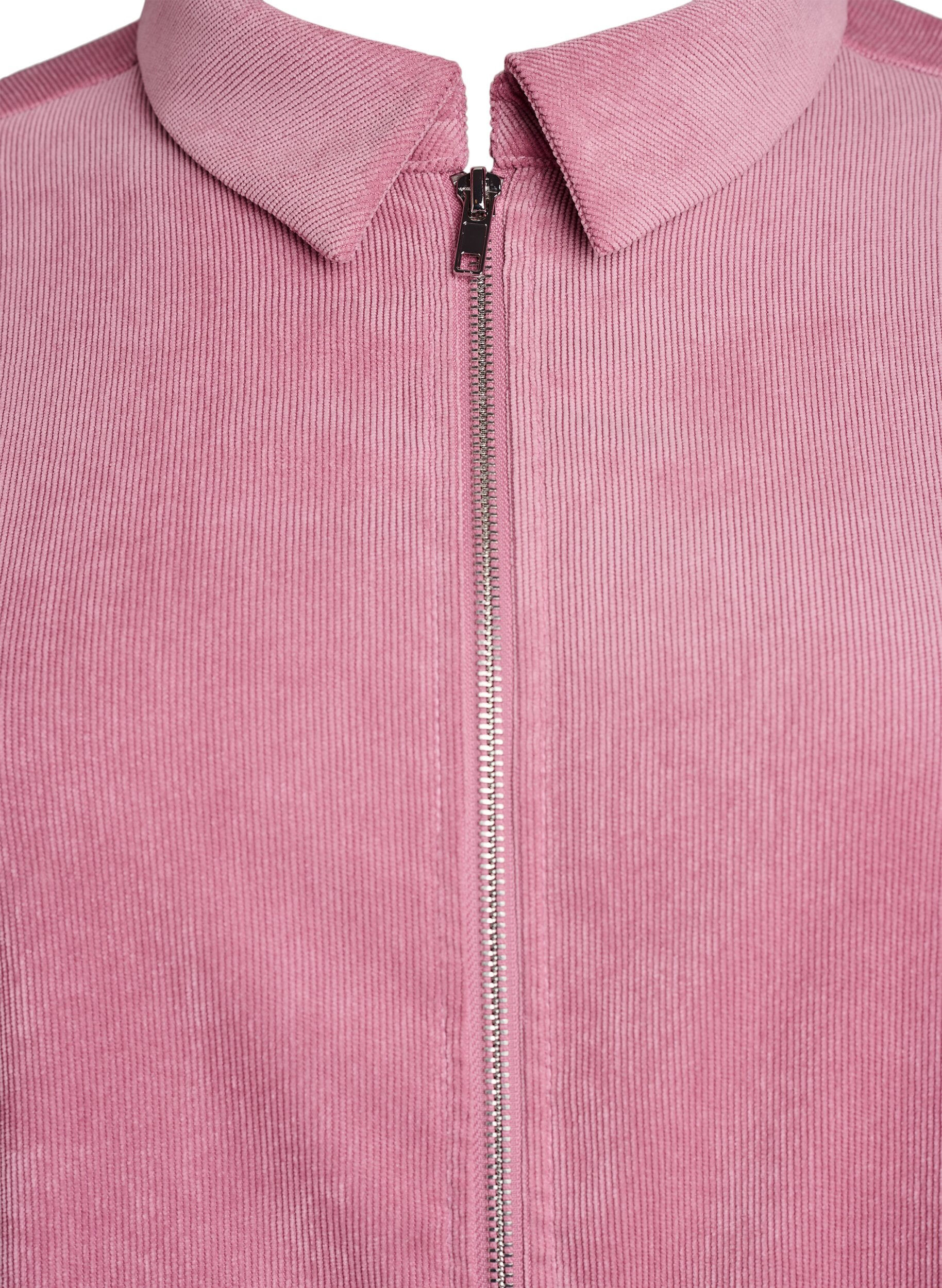 Zizzi Corderoy jurk met rits en 3/4-mouwen, Roze, Packshot image number 2