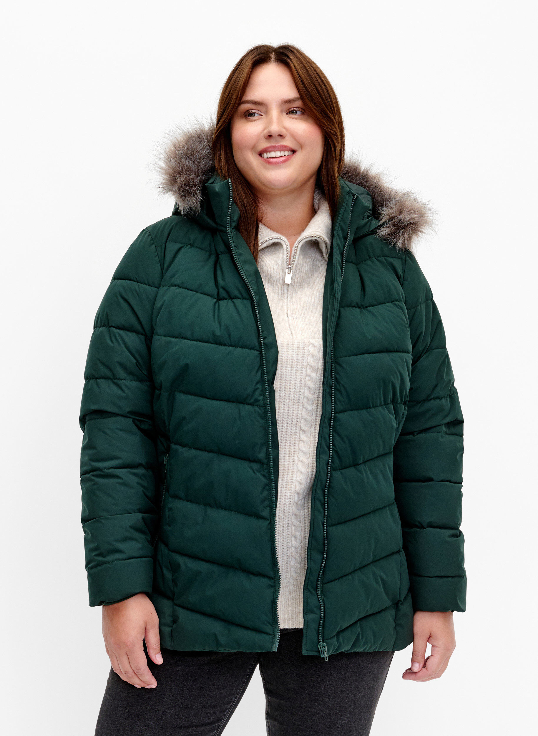ZizziKort pufferjack met capuchon, Groen, Model image number 0