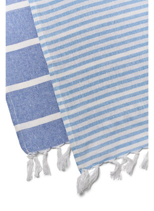 2-pack gestreepte handdoek met franjes, 2-Pack Blue, Packshot image number 2
