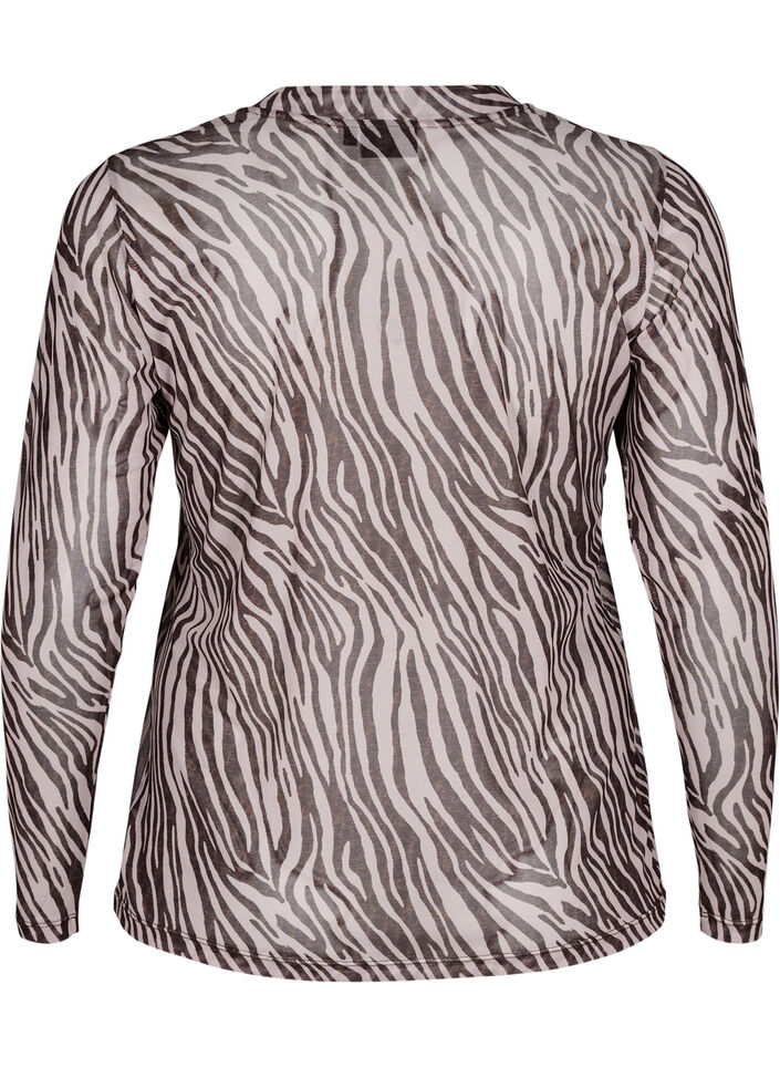 Mesh top met zebra print, Zwart, Packshot image number 1