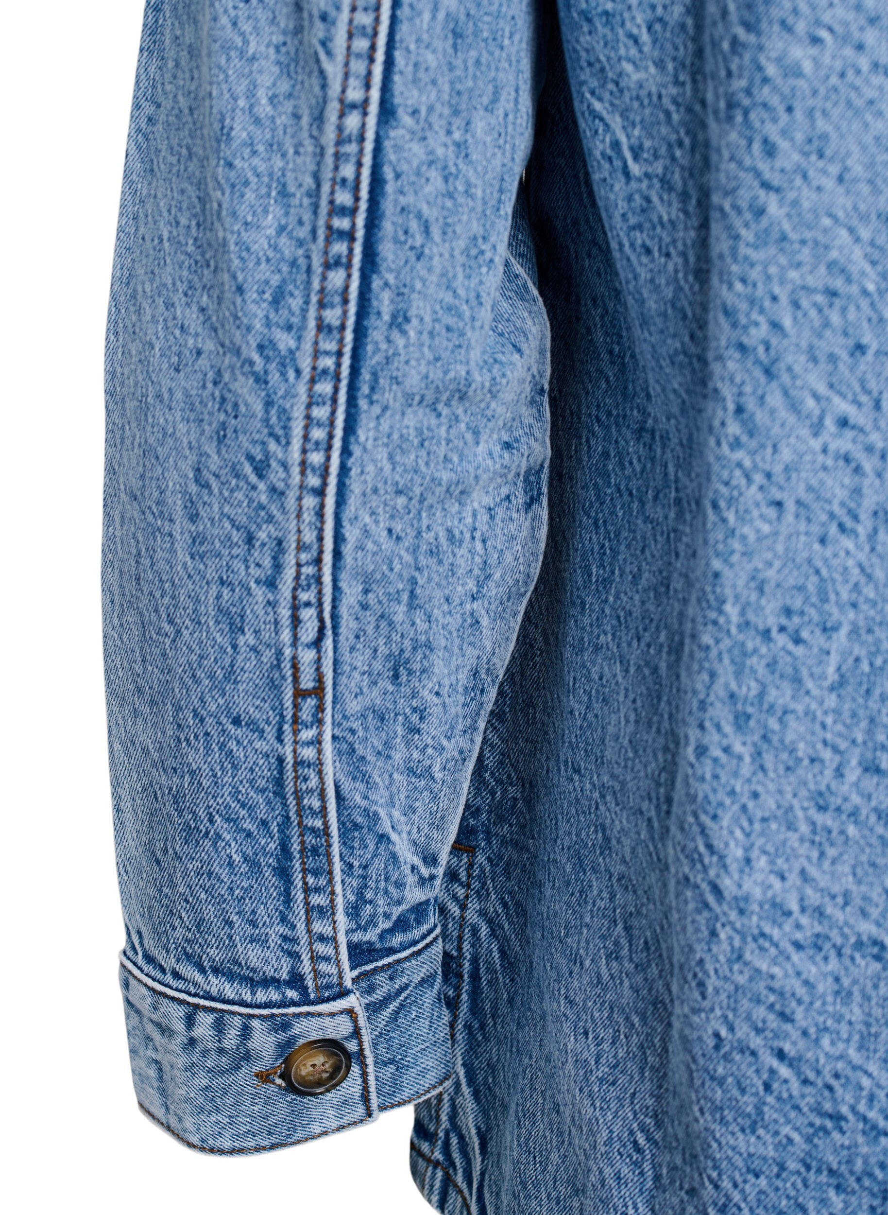 Zizzi Denimshirt met halve sluiting en borstzakken, Blauw, Packshot image number 3