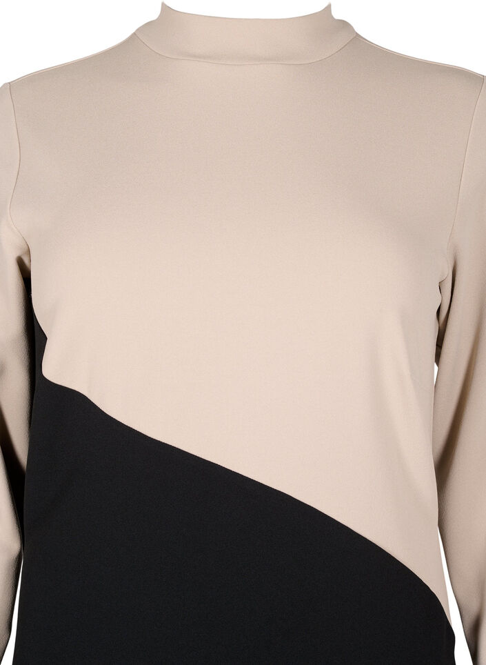 Colourblock jurk met hoge hals, Black w. P.Cashmere, Packshot image number 2