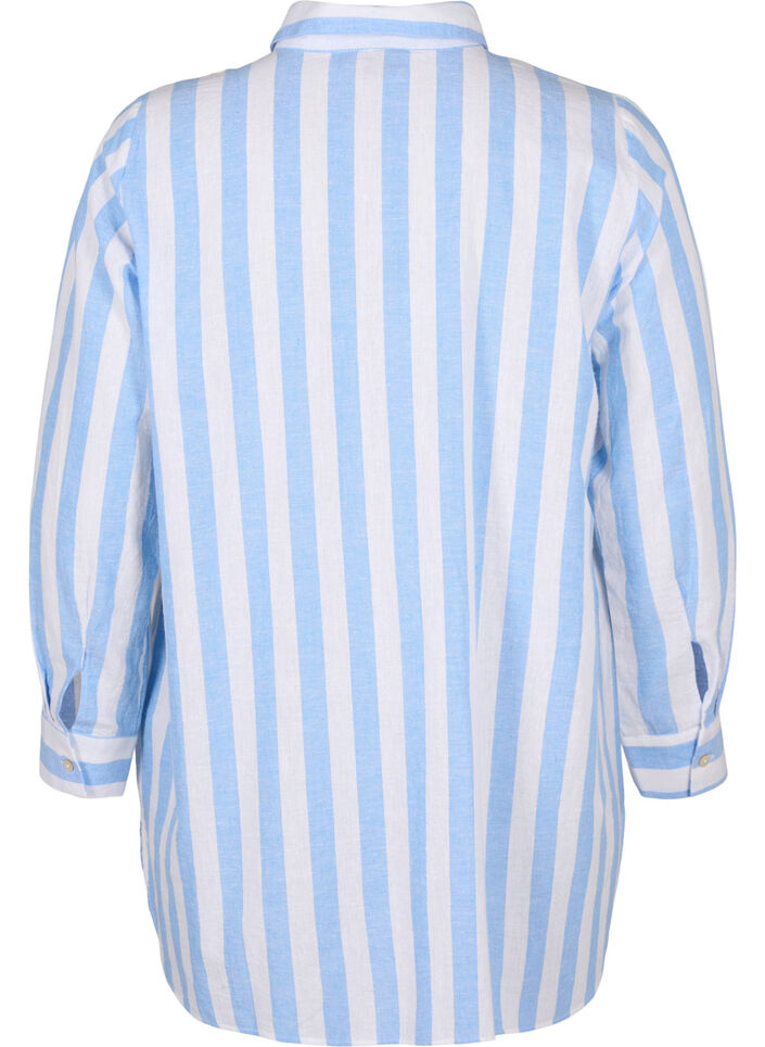 Lang shirt van linnen en katoen, Blue White Stripe, Packshot image number 1