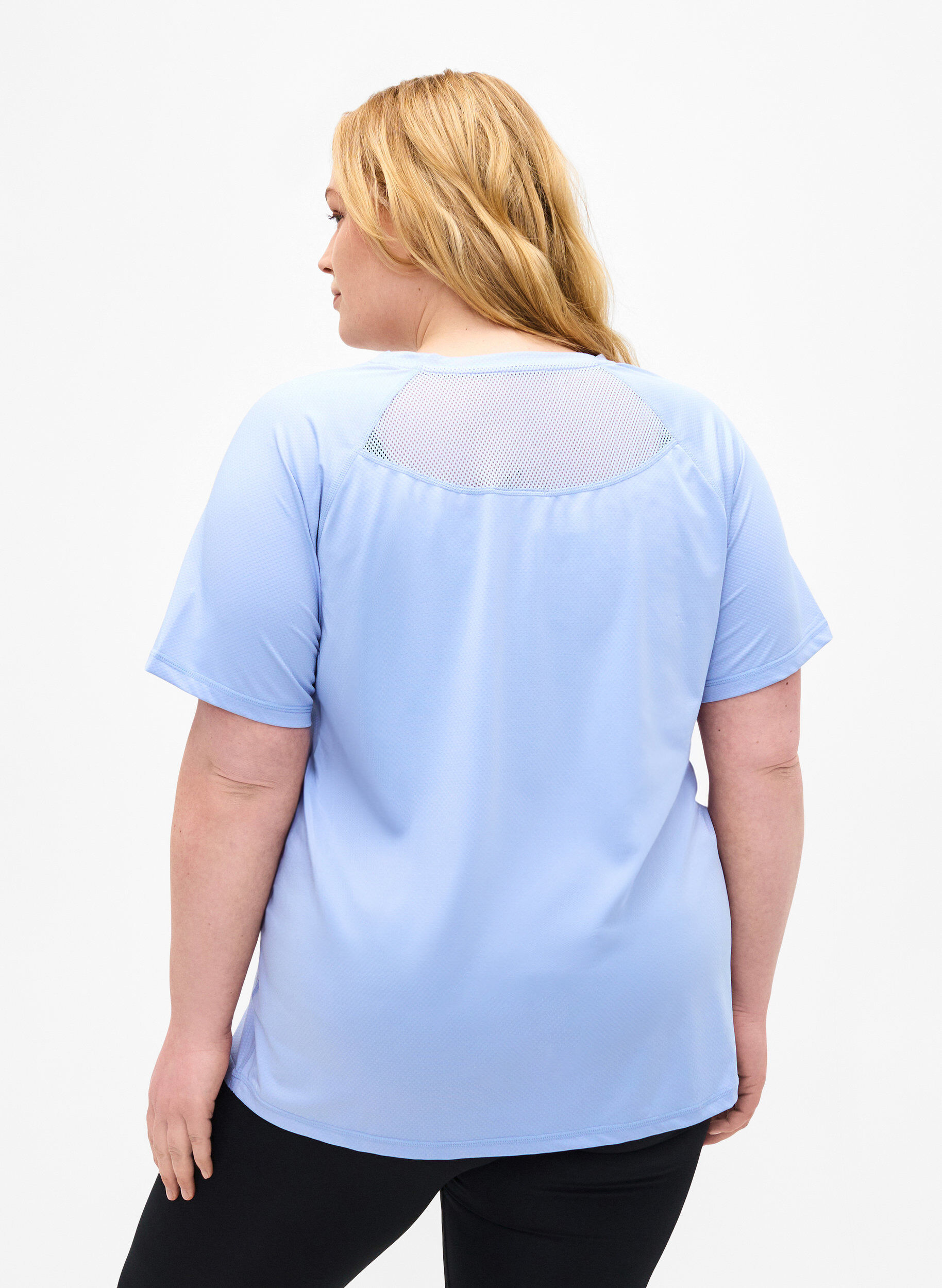 Zizzi Trainings-T-shirt met achterkant van mesh, Zen Blue, Model image number 1