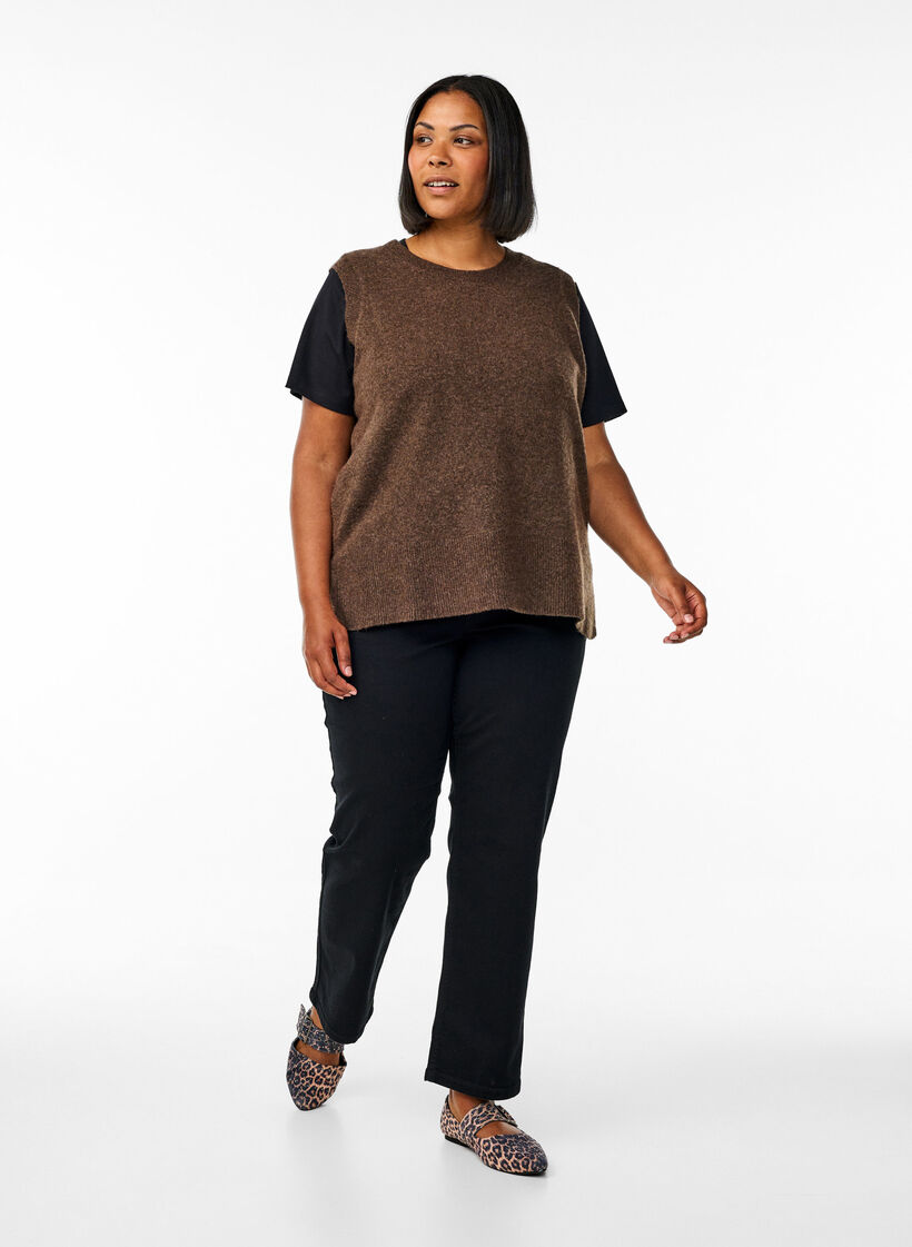 Gebreid vest met geribbelde randen, Groen, Model image number 1