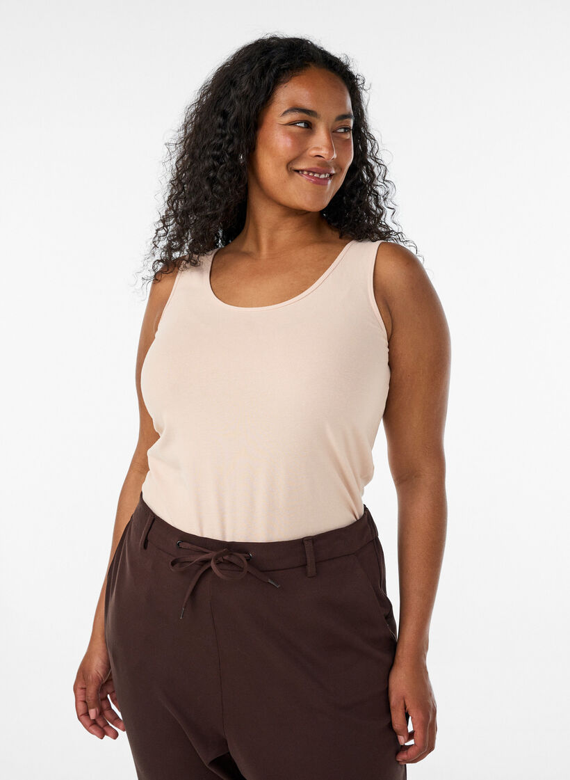 Effen basic top in katoen, Beige, Model image number 0