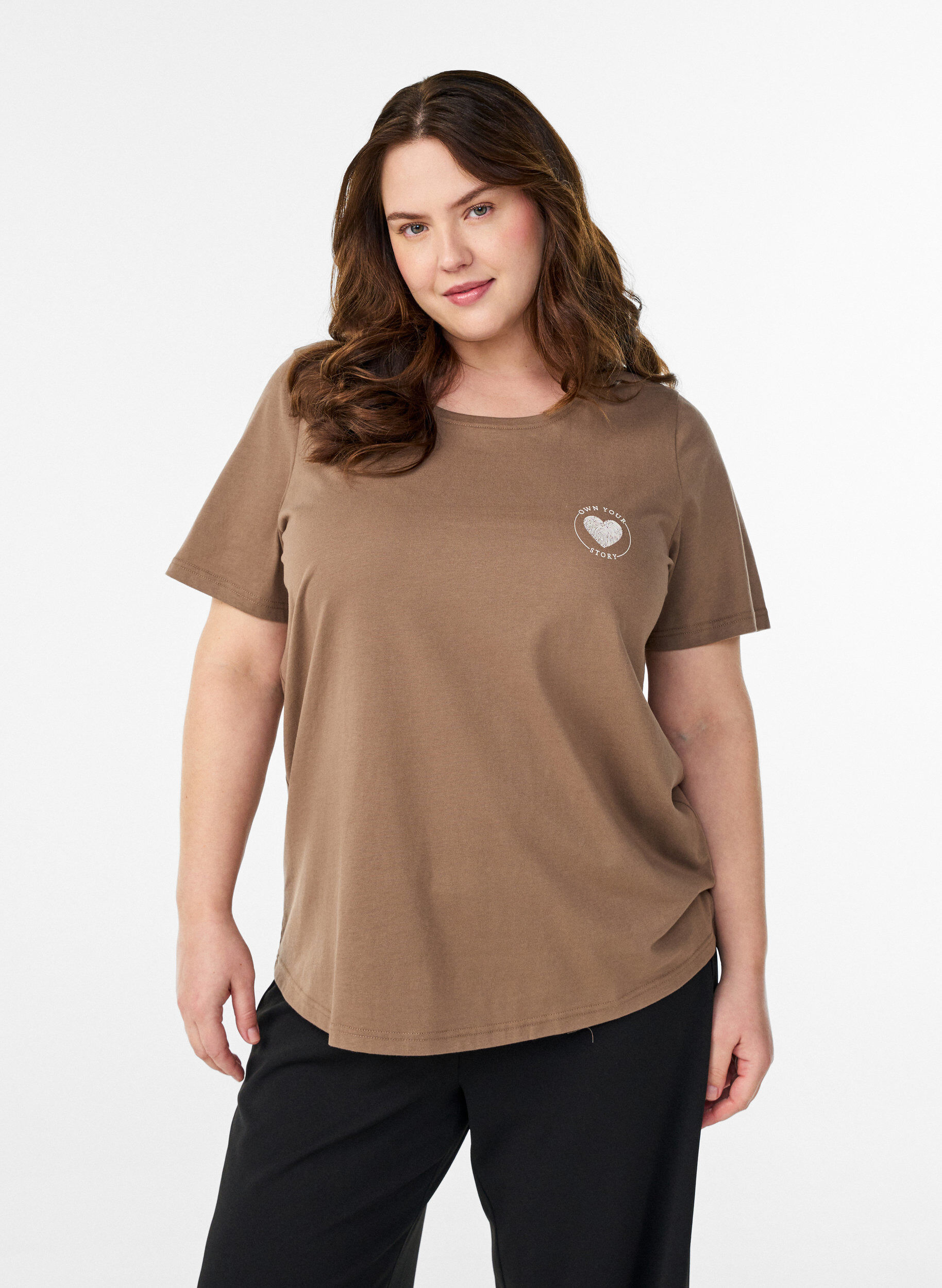 Zizzi T-shirt met print, Bruin, Model image number 0
