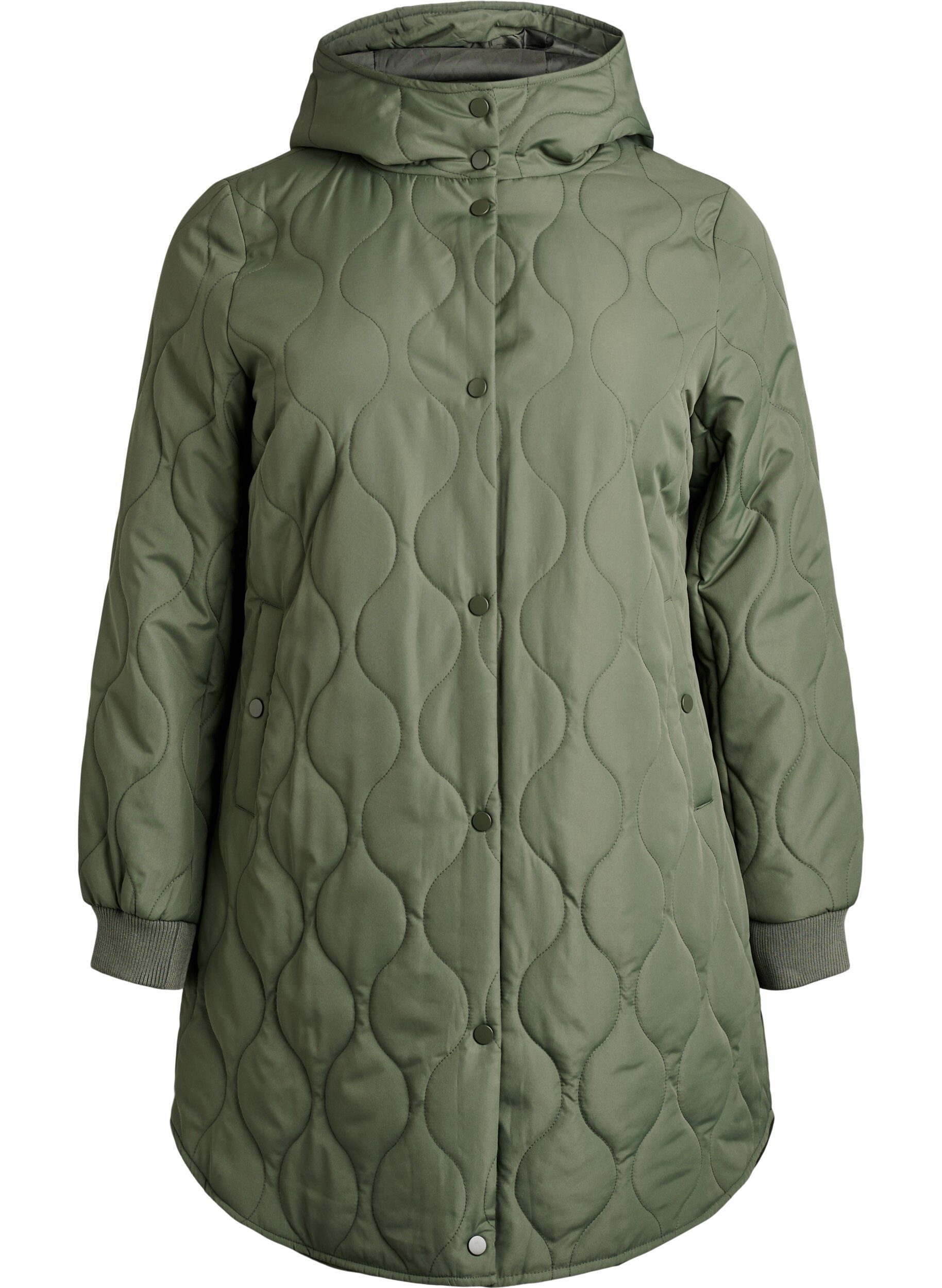 ZizziHalflange gewatteerde jas met capuchon, Groen, Packshot image number 0