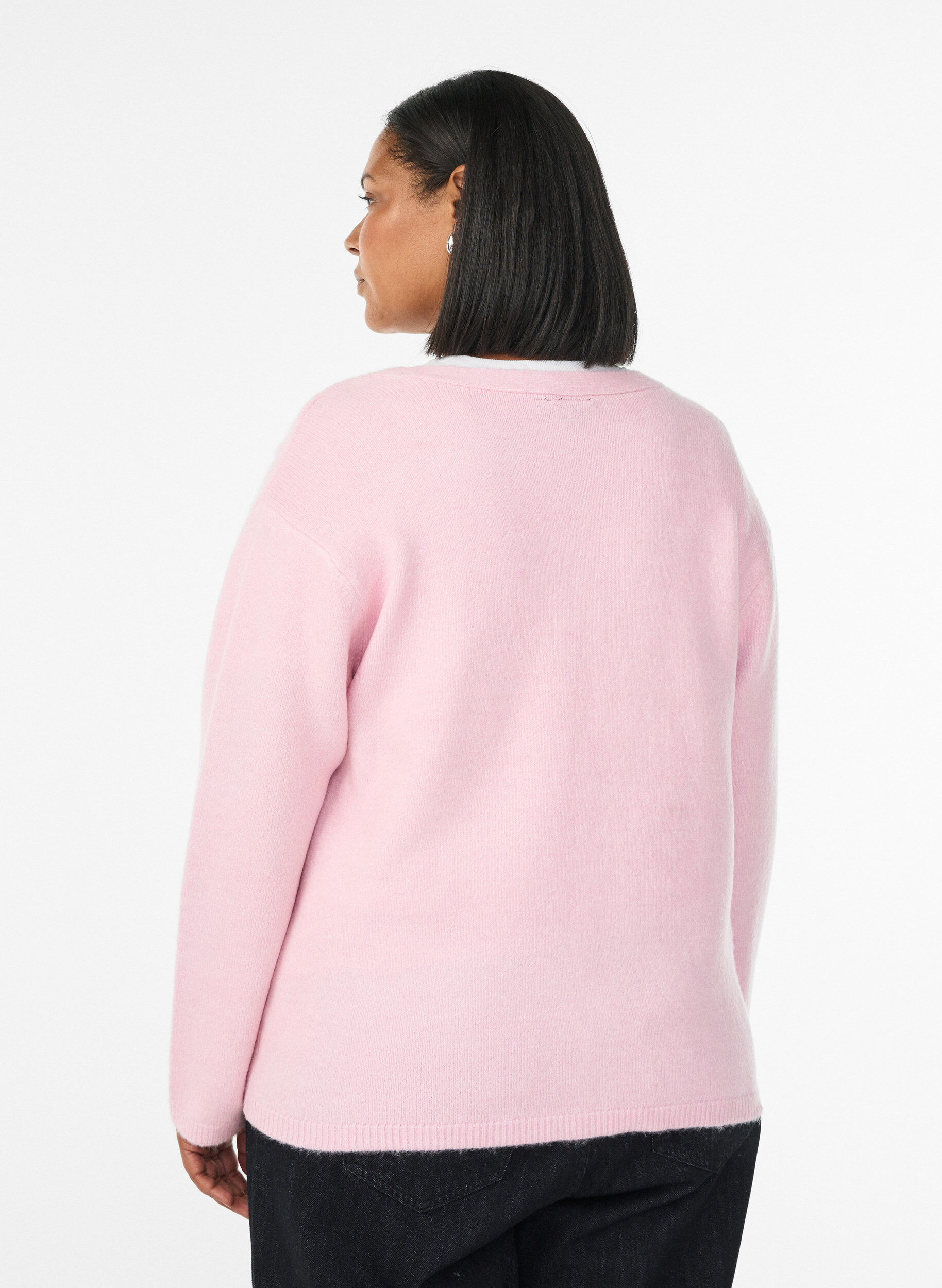 Zizzi Cardigan met V-hals en geborduurde bloemen, Roze, Model image number 2