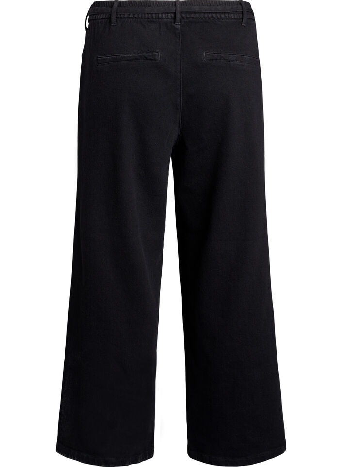 Losse pasvorm jeans met een elastische tailleband en een trekkoord, Zwart, Packshot