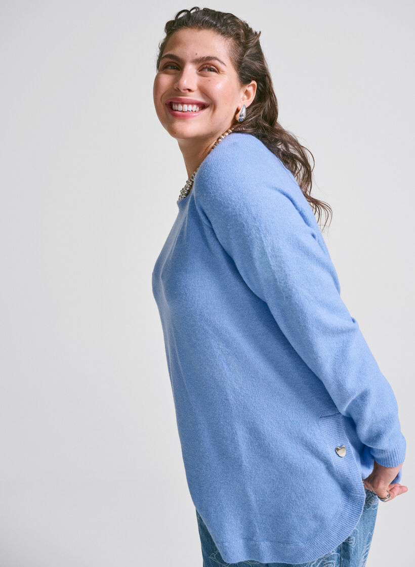 Lange gebreide blouse met knoopdetail aan de zijkant, Della R. Blue Mel., Image image number 0