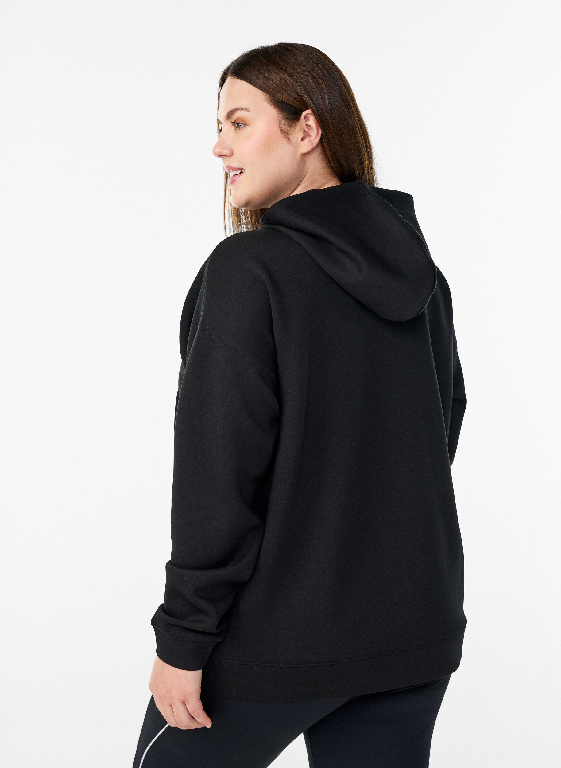 Zizzi Scuba-hoodie met rits en zakken, Zwart, Model image number 2