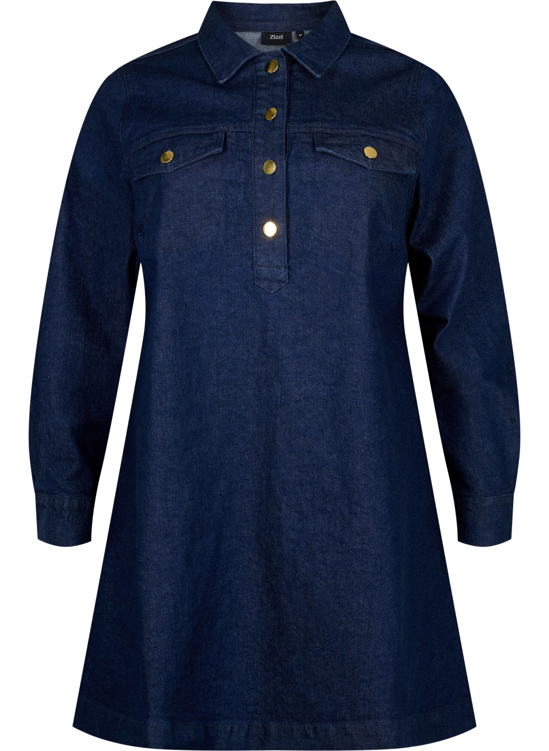 Zizzi Denim jurk met A-vorm en knopen, Dark Blue Denim, Packshot image number 0