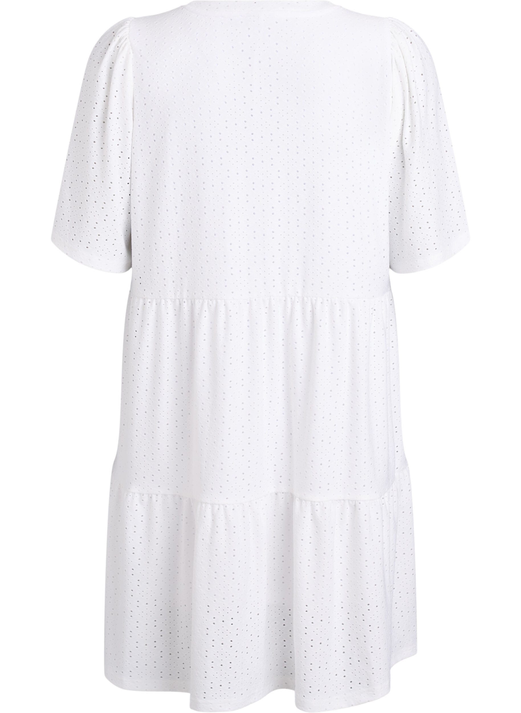 ZizziKorte jurk met kantpatroon en gelaagde rok, Wit, Packshot image number 1