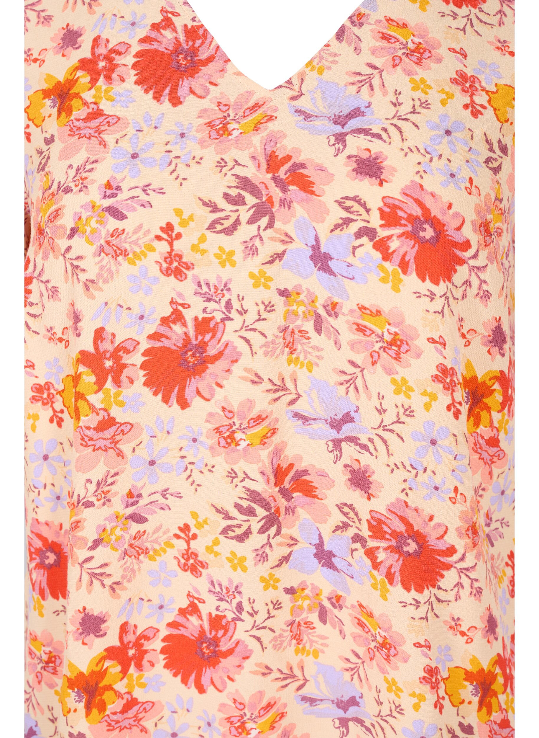 Zizzi Viscose top met korte mouwen en bloemenprint, Red Orange AOP, Packshot image number 2