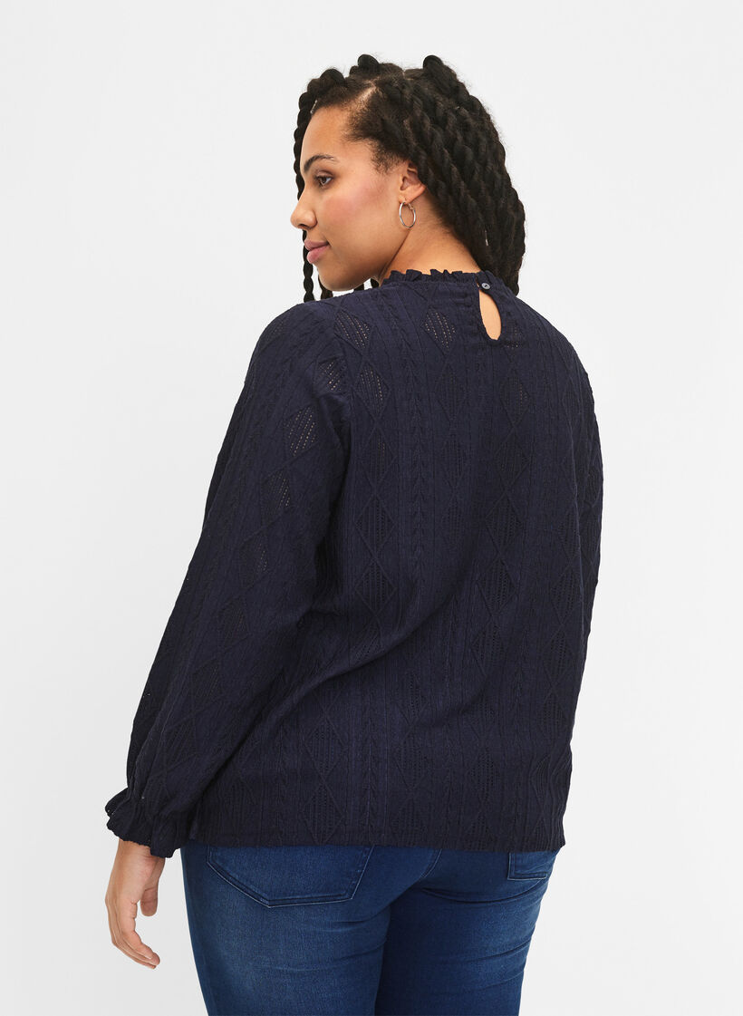 Blouse met ruches en ton-sur-ton-patroon, Night Sky, Model image number 1