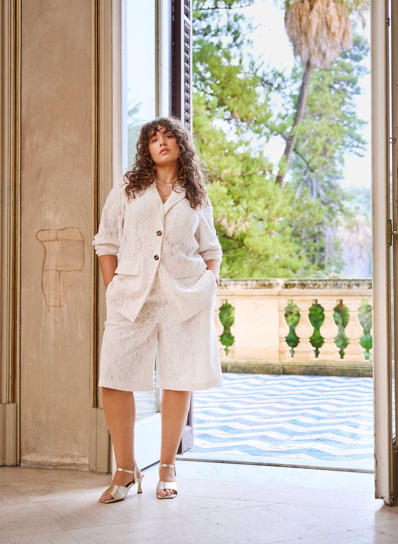 Bermuda shorts van kant met hoge taille, Vanille, Image