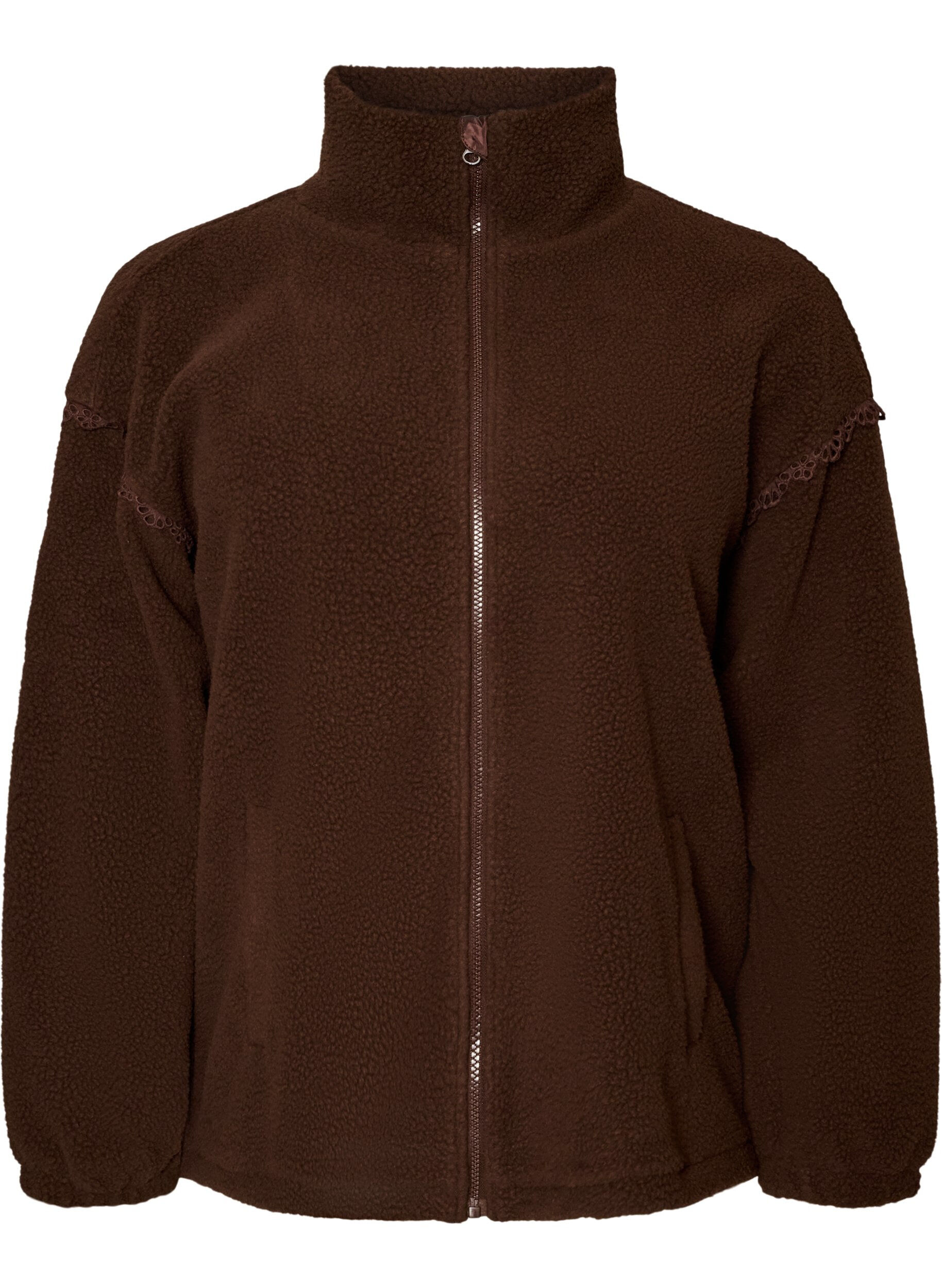 ZizziTeddyjas met broderie anglaise rand en hoge kraag, Bruin, Packshot image number 0
