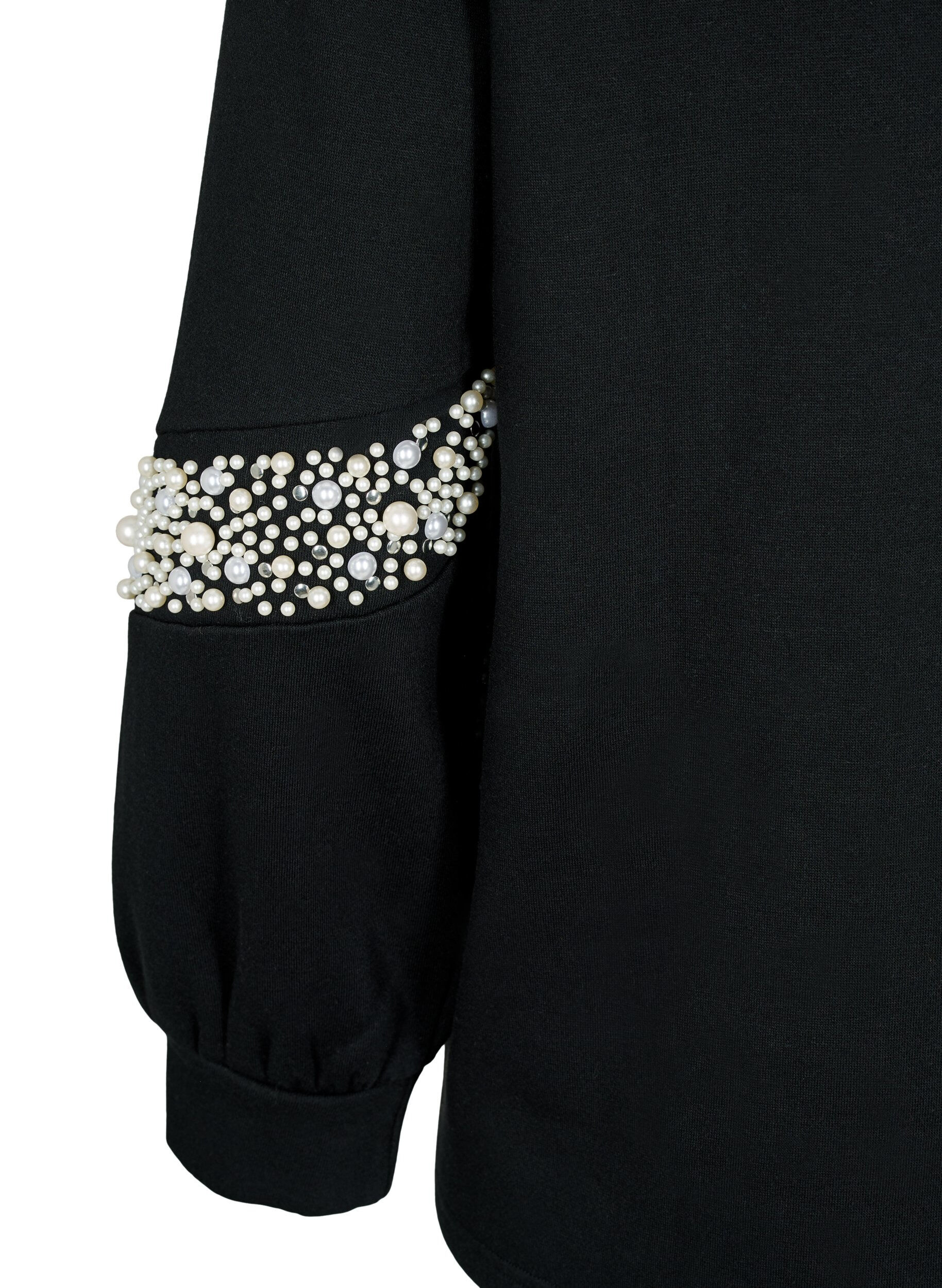 Zizzi Sweatshirt met pareldetails, Black, Packshot image number 3