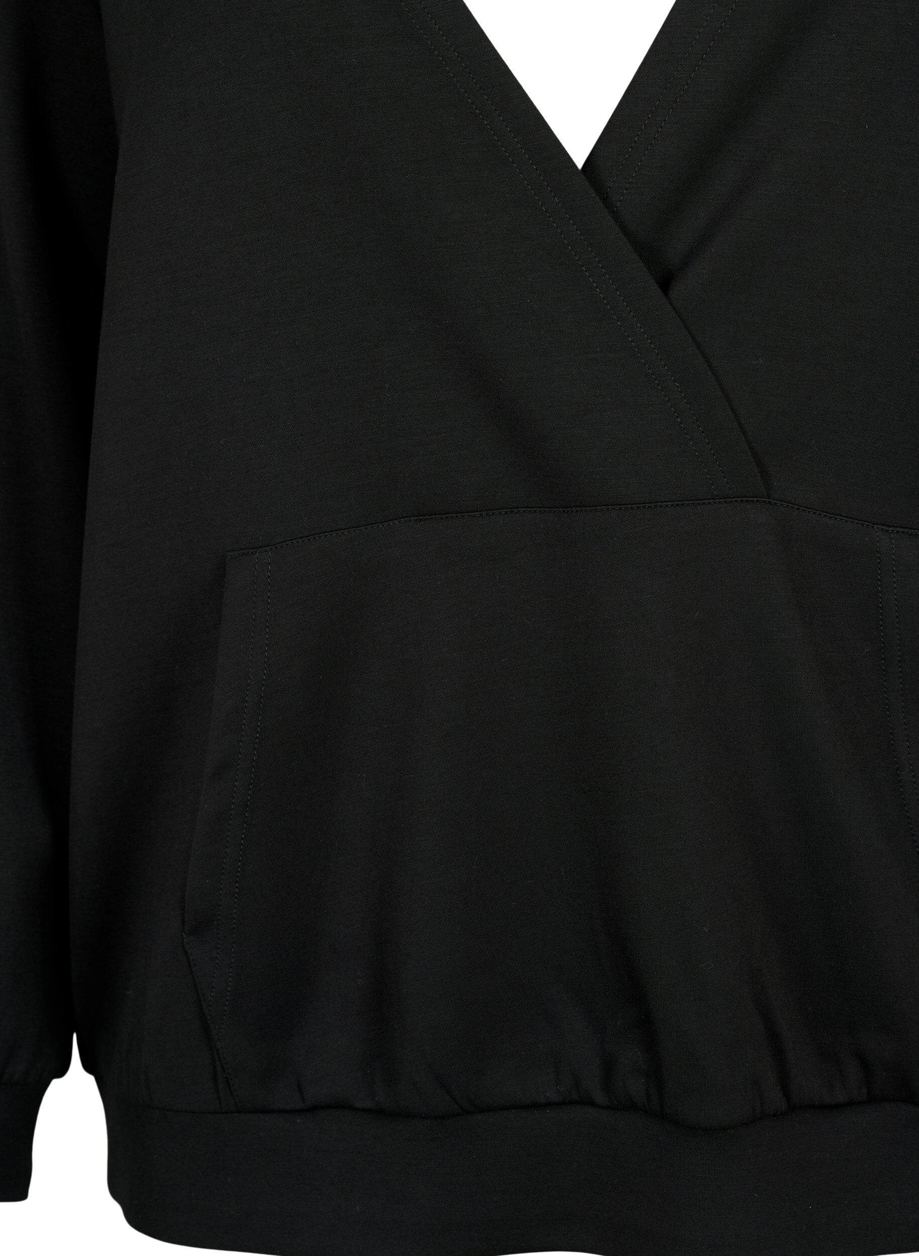 Zizzi Sweatshirt met V-hals en zak, Black, Packshot image number 2