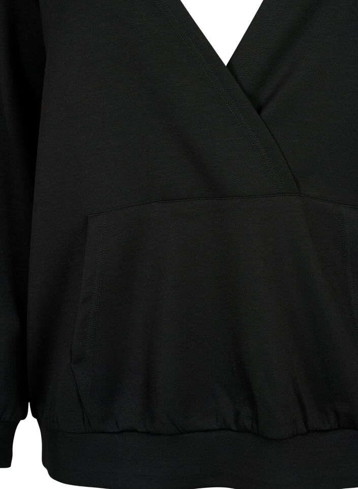 Sweatshirt met V-hals en zak, Black, Packshot image number 2