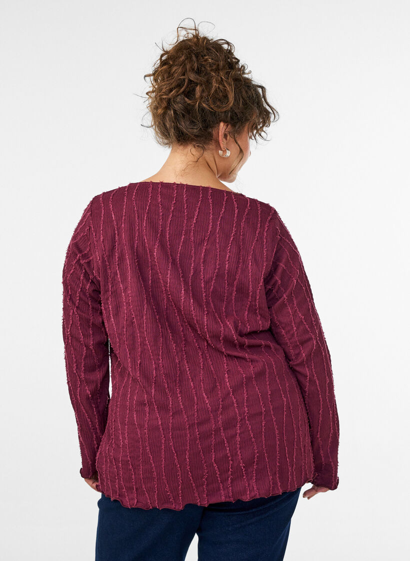 Jersey blouse met een golvende textuur, Rood, Model image number 2