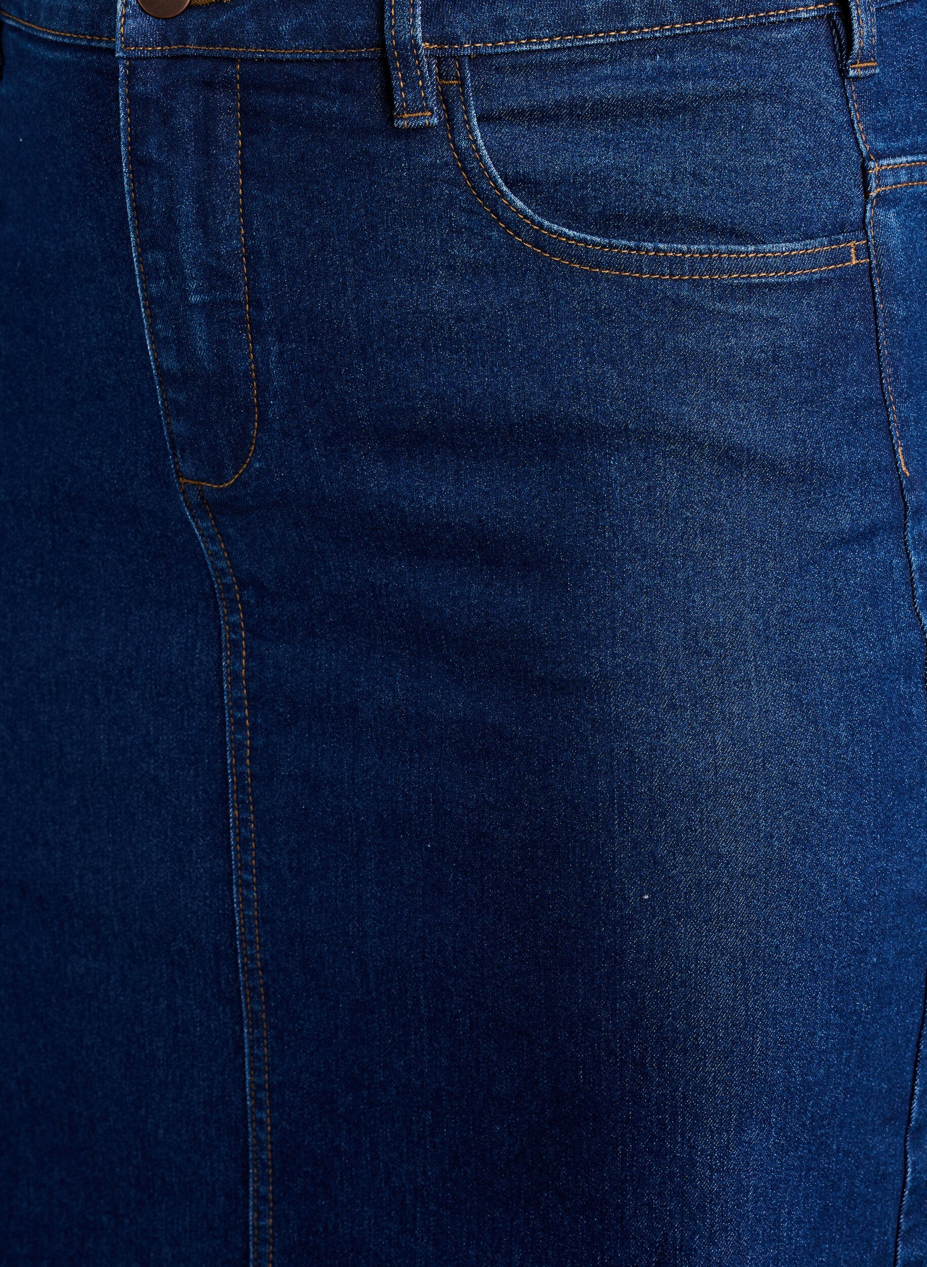 Zizzi FLASH - Halflange denimrok met een voorsplit, Blauw, Packshot image number 2