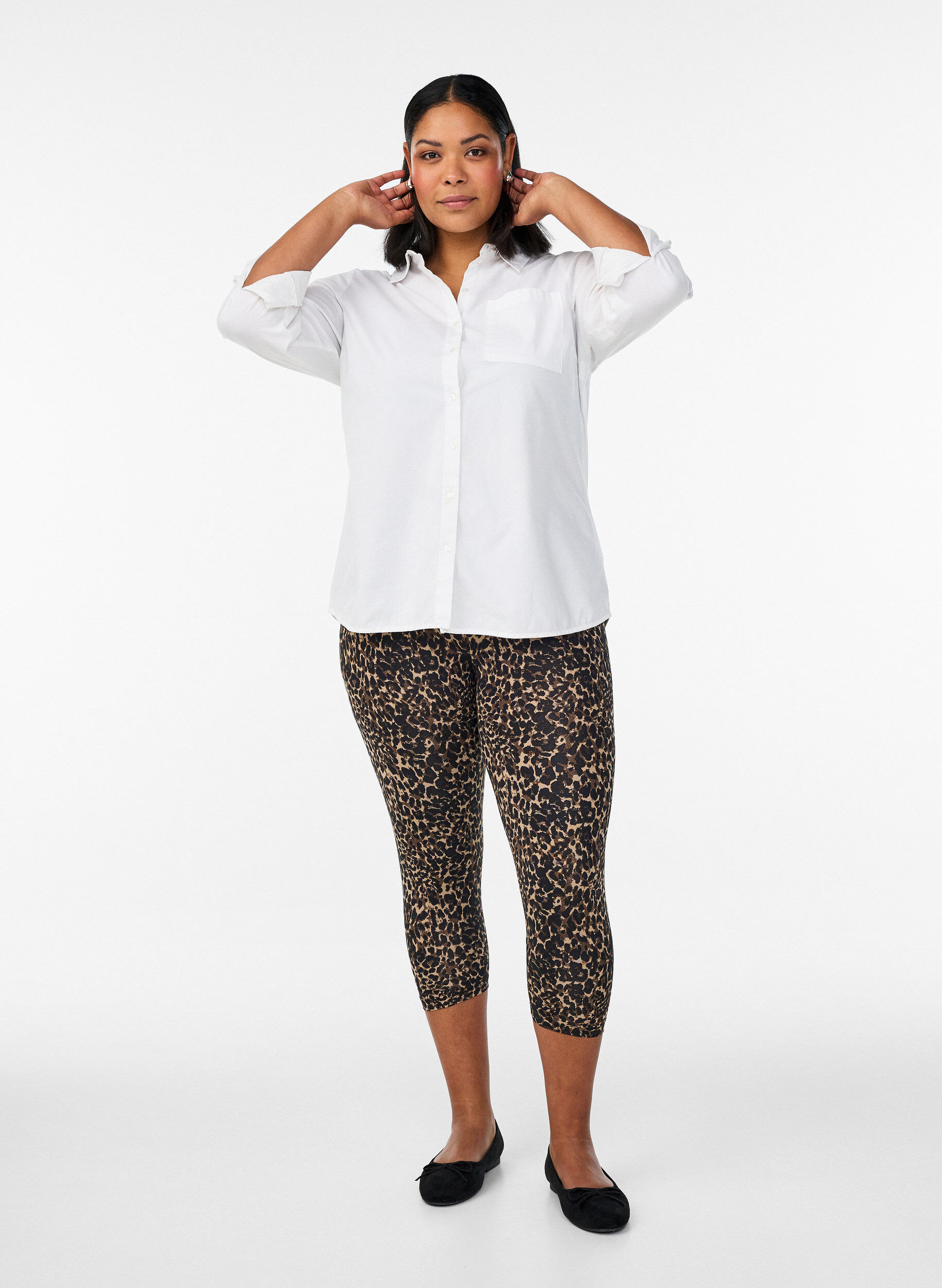 Zizzi 2-pack 3/4 lengte leggings, Zwart, Model image number 1