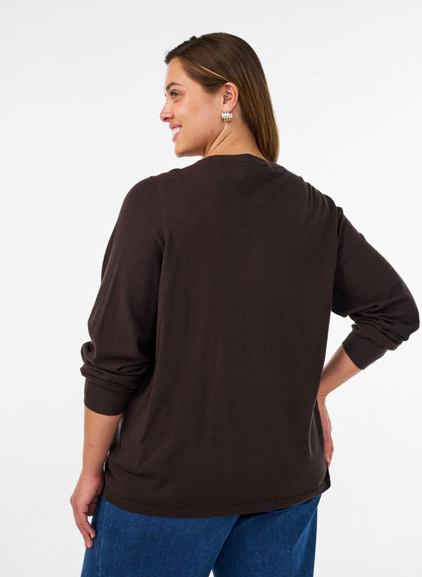 Cardigan met ronde knopen, Bruin, Model image number 2