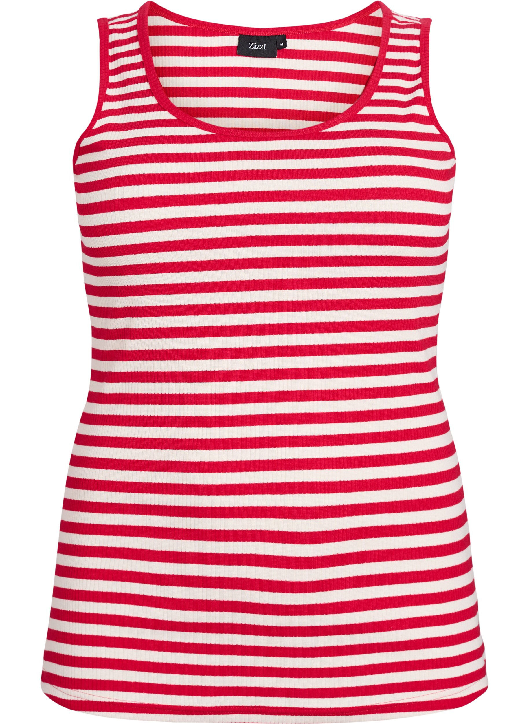 ZizziGestreepte tanktop met een ribstructuur, Rood, Packshot image number 0
