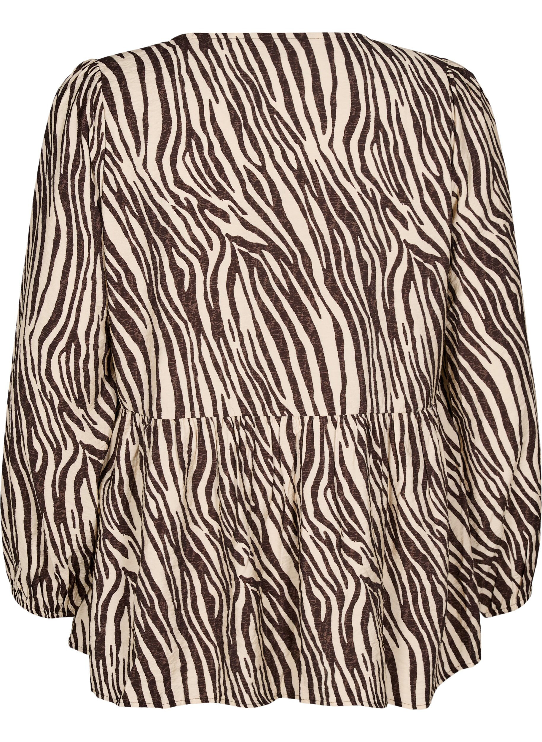 Zizzi Peplum blouse met strik en zebraprint, Bruin, Packshot image number 1