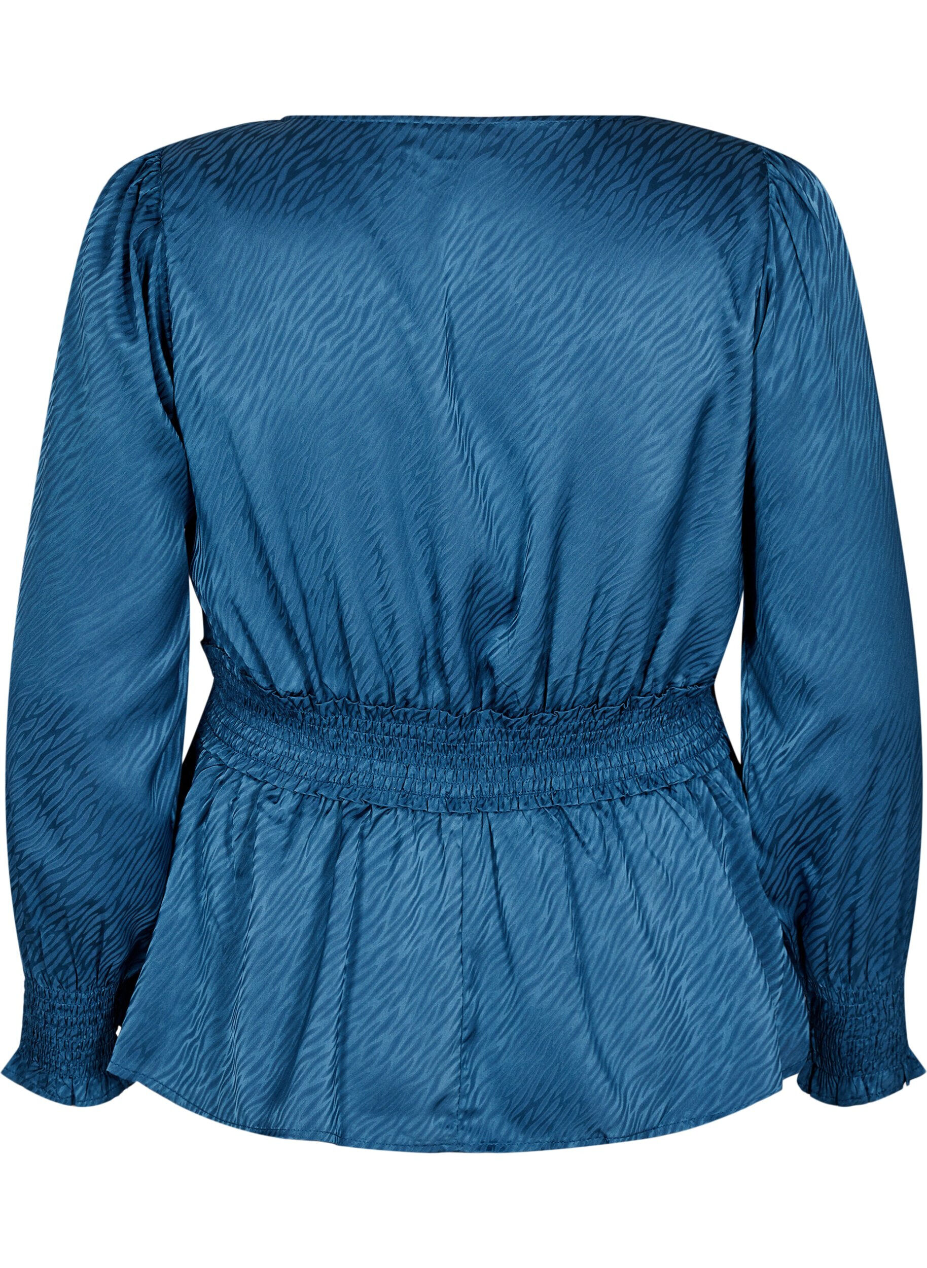 Zizzi Tone-on-tone blouse met smock patroon, Midnight, Packshot image number 1