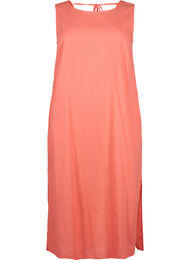 Mouwloze jurk van katoenmix met linnen, Living Coral