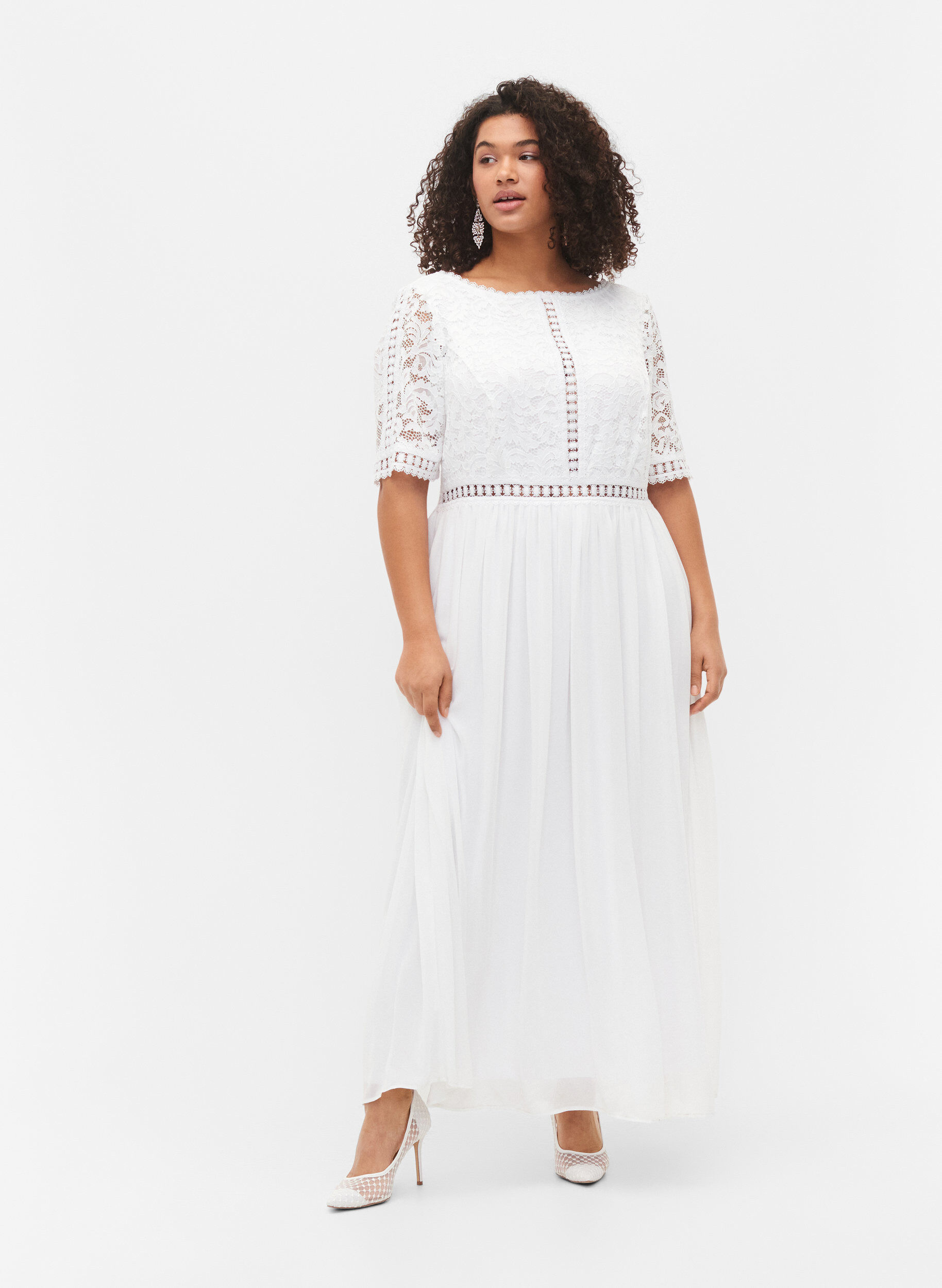 Zizzi Maxi-jurk met rugdecollet&eacute; en korte mouwen, Bright White, Model image number 0