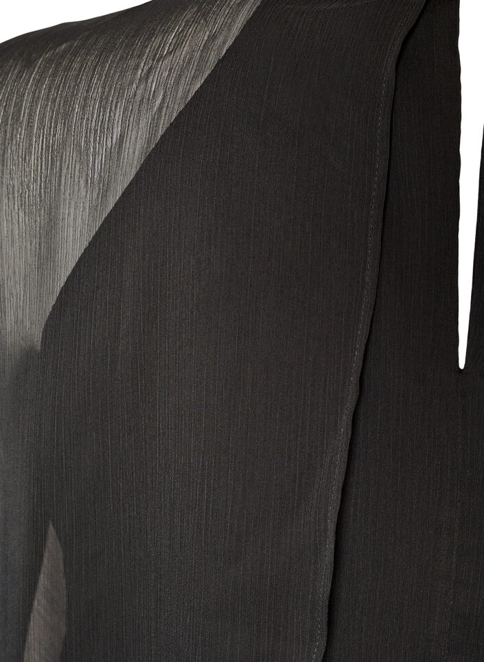 Chiffon jurk tot op de knie met doorschijnende cape, Zwart, Packshot image number 3