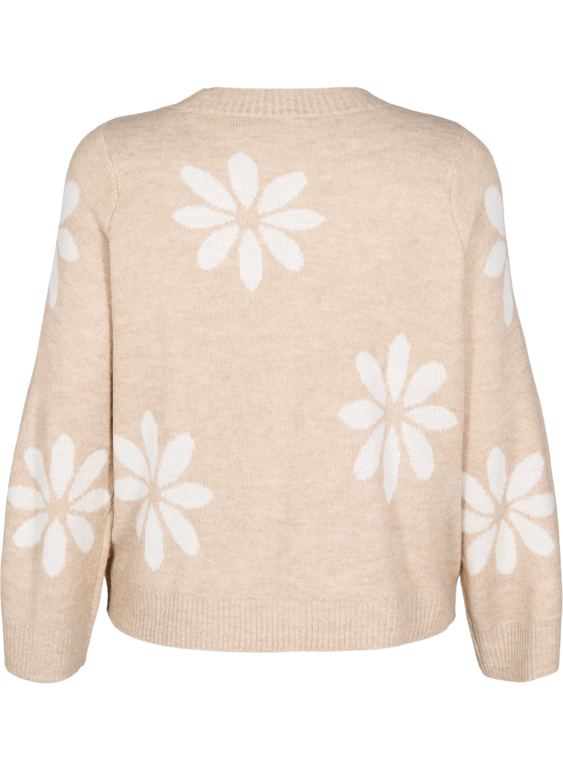 Zizzi Gebreide blouse met bloemen, Simply Taupe Comb, Packshot image number 1