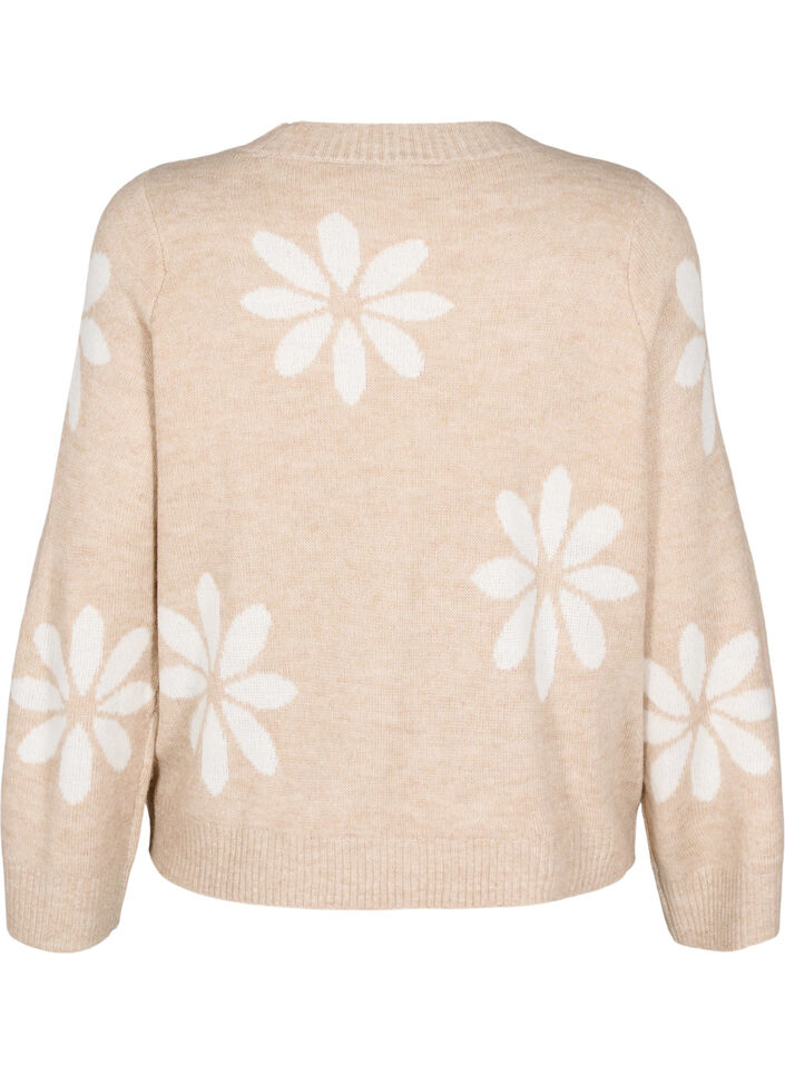 Gebreide blouse met bloemen, Simply Taupe Comb, Packshot image number 1