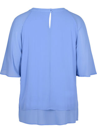 Chiffon blouse met 3/4 mouwen, Wedgewood, Packshot image number 1