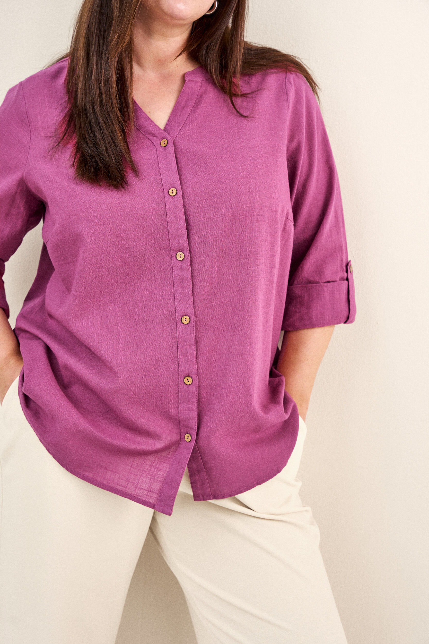 ZizziKatoenen blouse met een V-hals, Rood, Model image number 4