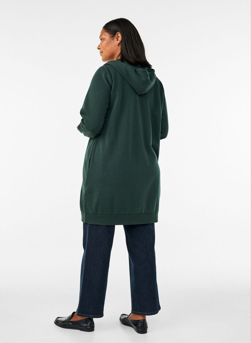 Lange hoodie met ritssluiting en zakken, Groen, Model image number 2