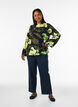 Blouse met bloemenprint, boothals en wijde mouwen, Zwart, Model image number 1