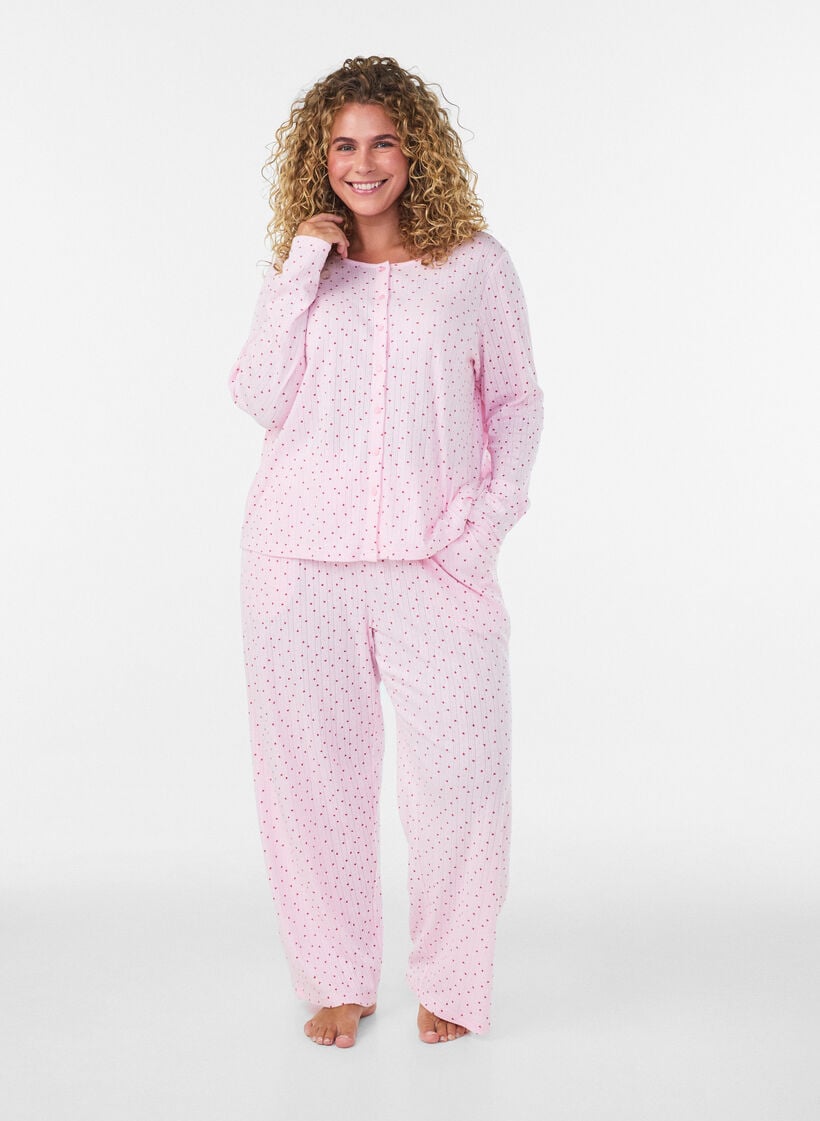 Vest van biologisch katoen met gaatjesborduursel, Roze, Model image number 1